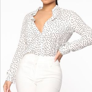White and Black Polka Dot Button Up